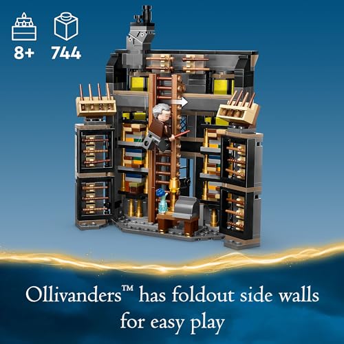 LEGO Harry Potter minifigures lineup including Potter and Ollivander for storytelling