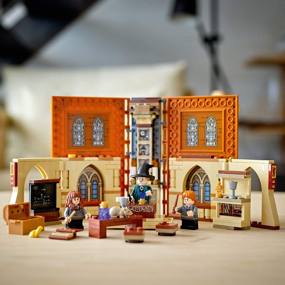 LEGO Harry Potter Hogwarts Moment set measures compact size for take-along play sessions.