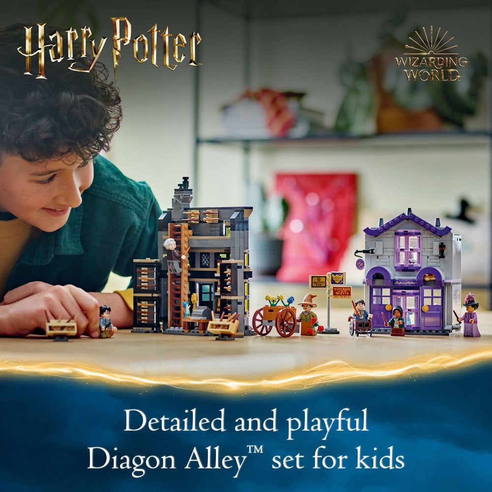 LEGO Harry Potter Ollivanders removable wand box highlighting Harry Potter's wand for imaginative storytelling.