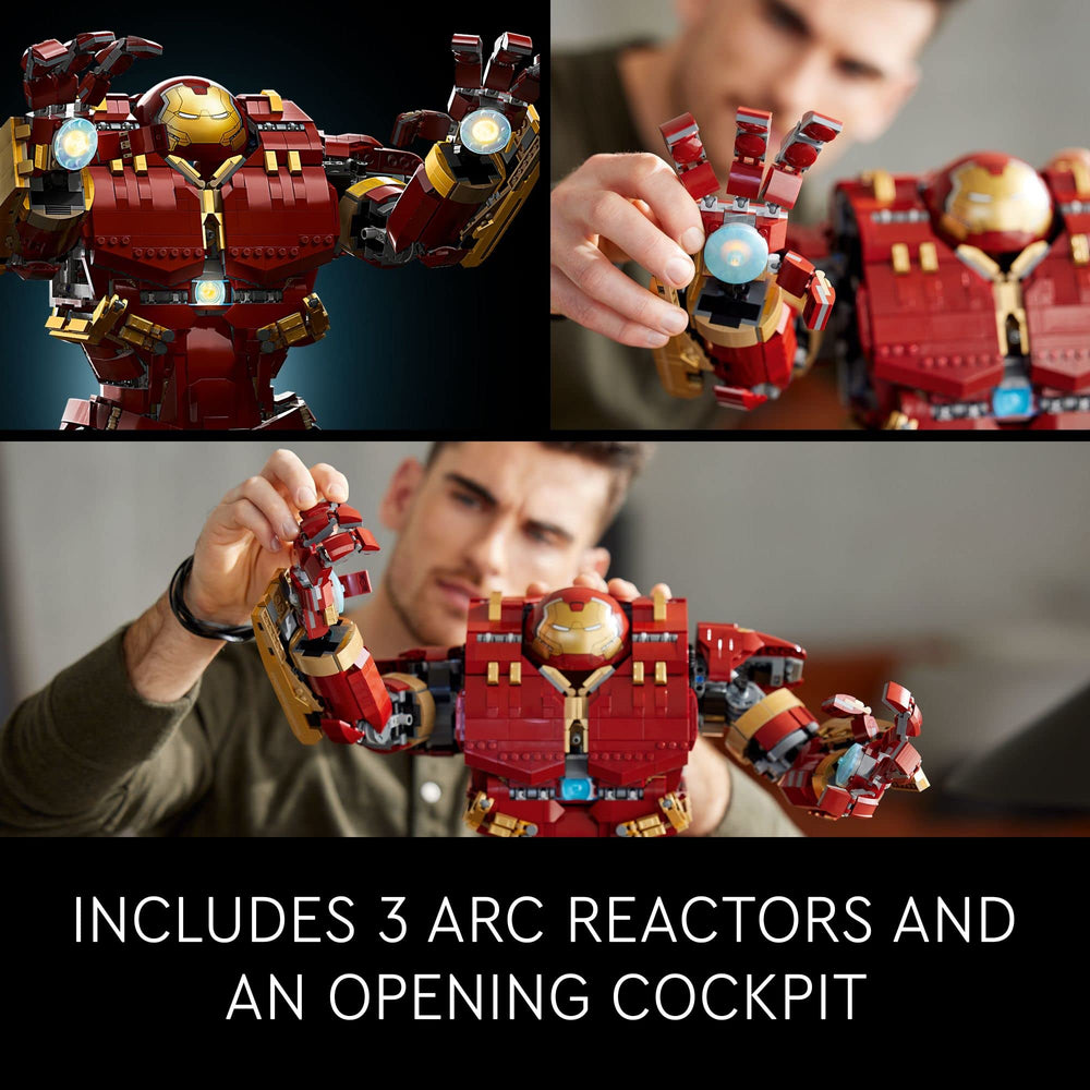 LEGO Hulkbuster 76210 arc reactors light up for dramatic effects.