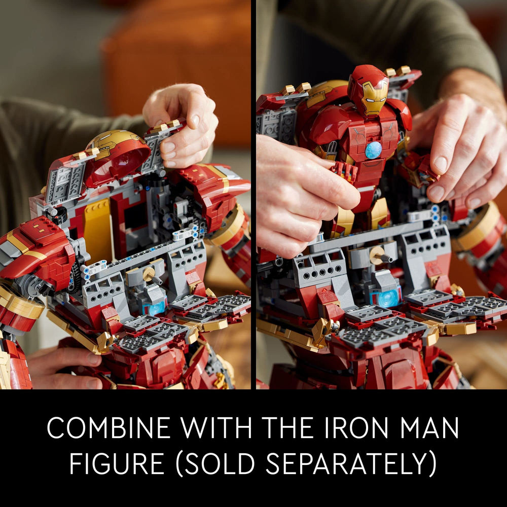 LEGO Hulkbuster 76210 information plate with Tony Stark minifigure.