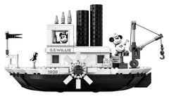 Bold monochrome palette and classic Steamboat Willie design for display