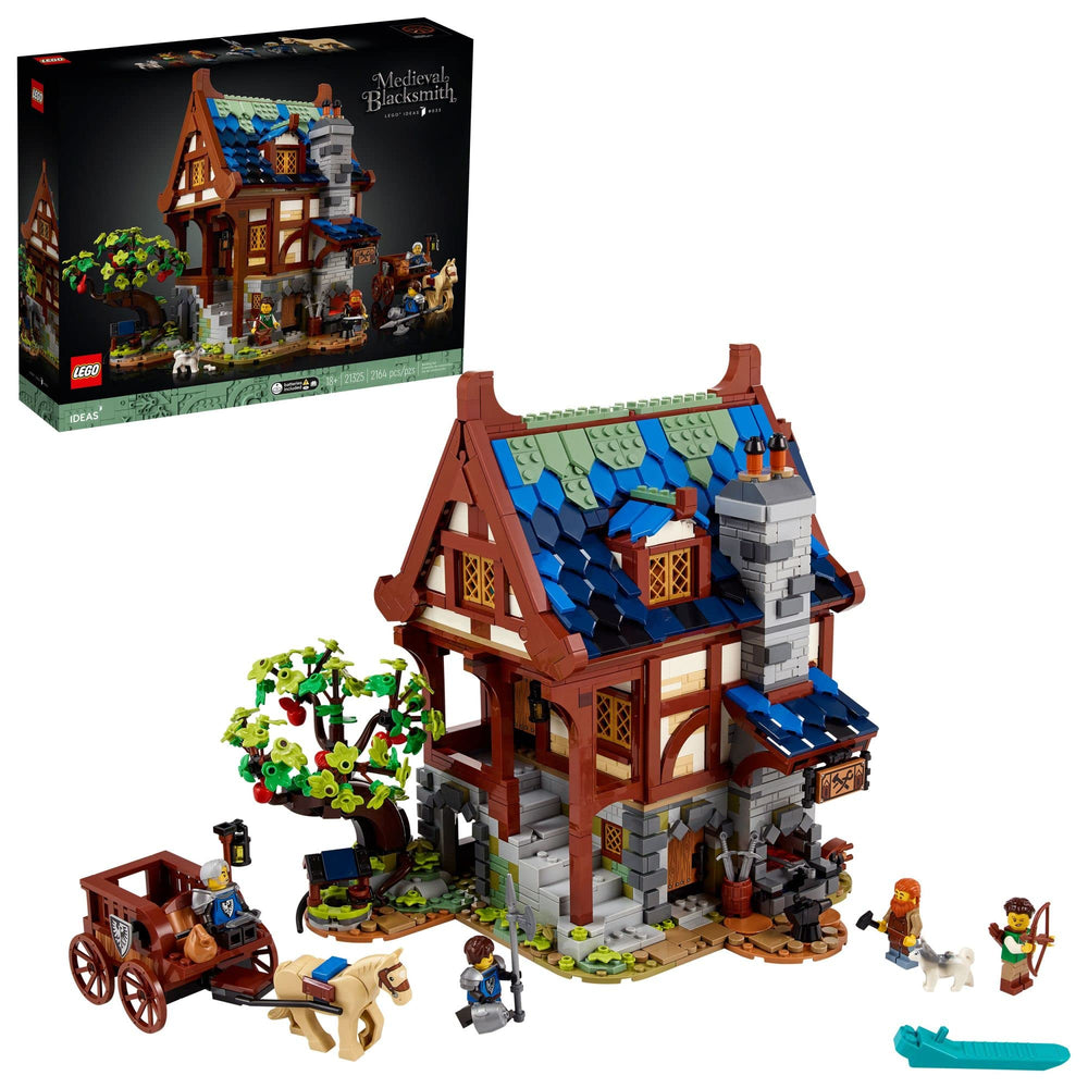 LEGO Ideas Medieval Blacksmith 21325 front view, perfect for home display and collectible showcasing.