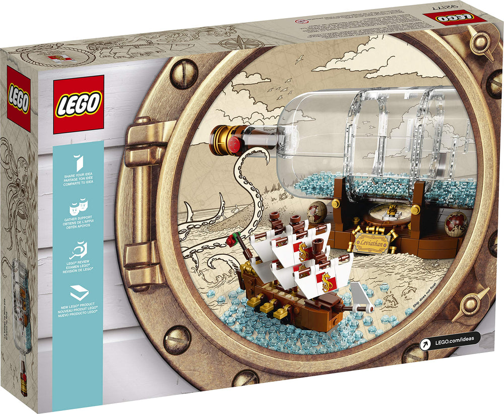 LEGO Ideas Ship in a Bottle compass rose element creates authentic nautical ambiance