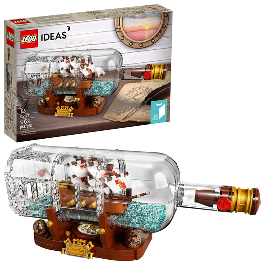 LEGO Ideas Ship in a Bottle exterior bottle and stand, ideal for home display