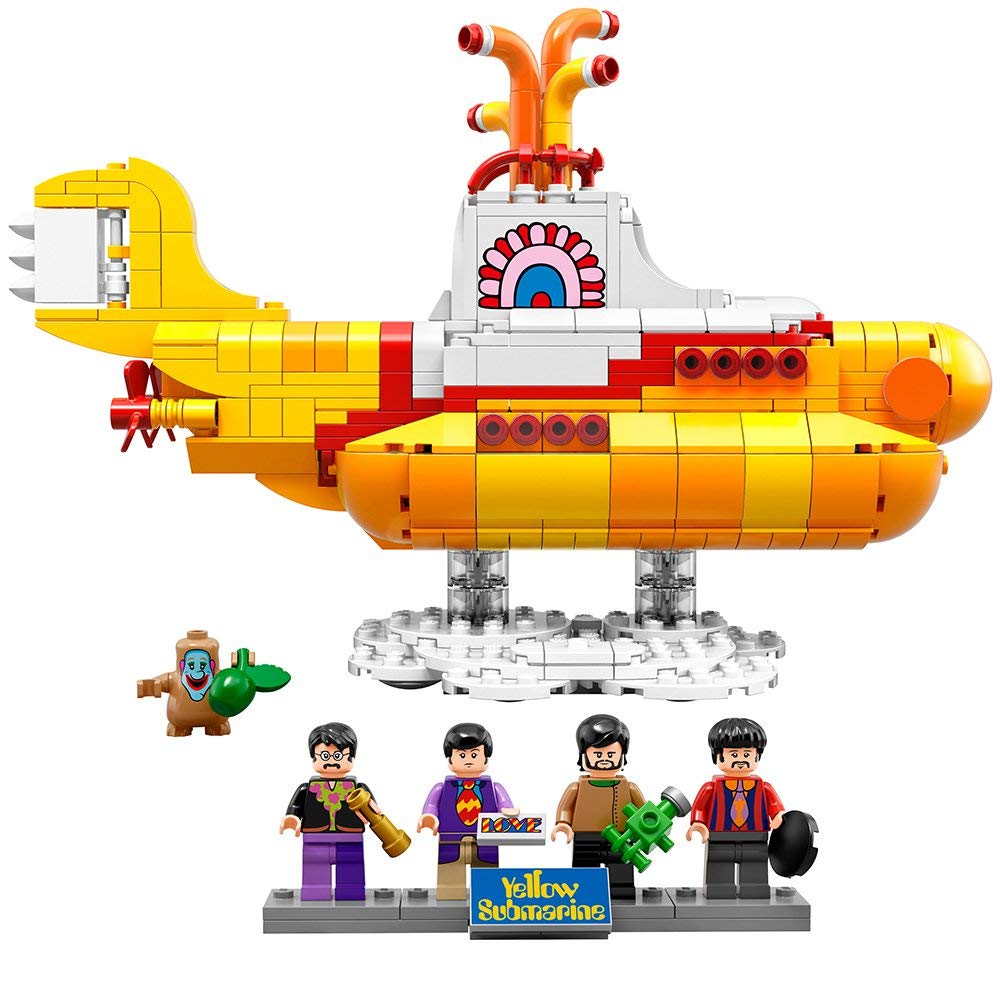 LEGO Ideas Yellow Submarine cockpit fits four Beatles minifigures for imaginative play.