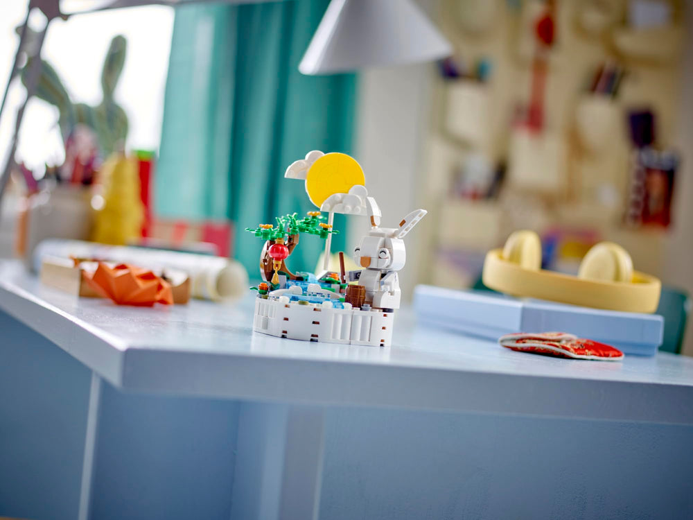 LEGO Jade Rabbit bright yellow moon rising over clouds for festive decor