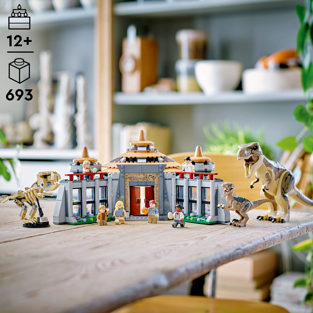 LEGO Jurassic Park Visitor Center dino skeleton for museum-style display.