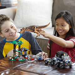 LEGO Jurassic World Gyrosphere launcher enables dynamic pretend adventures.