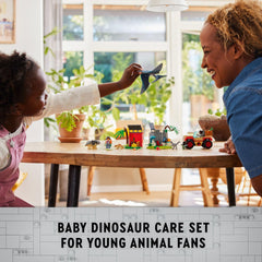 LEGO Jurassic World feeding station and baby dinosaur care area for imaginative play