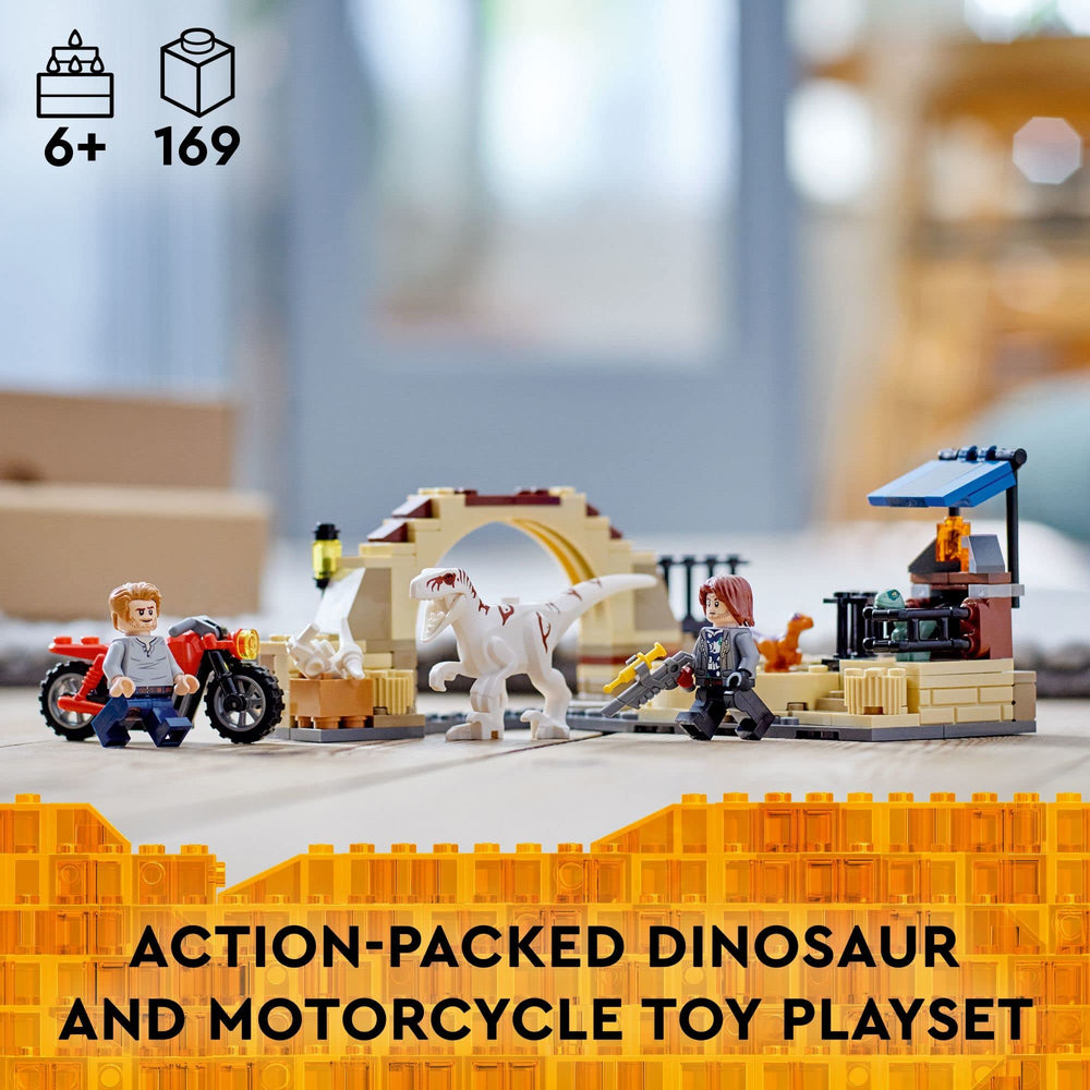 LEGO Jurassic World toy motorcycle for fast chases and dynamic scenes