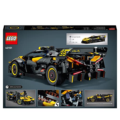 LEGO Le Bolide Bugatti measures 31 cm long for impressive shelf presence.