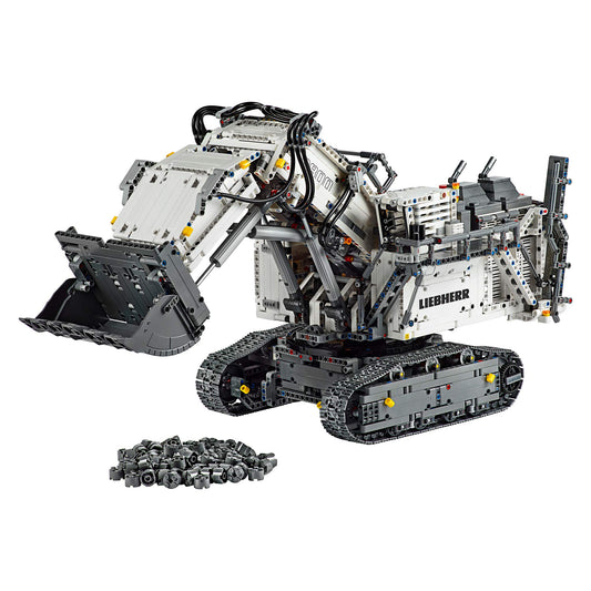 LEGO Liebherr R9800 Excavator front-left angle with authentic detailing for immersive play.