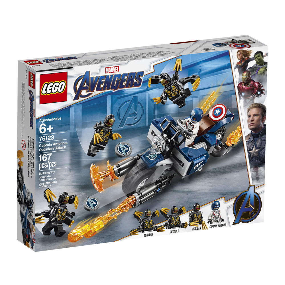 LEGO Marvel Avengers detachable blasters provide modular mission accessories.