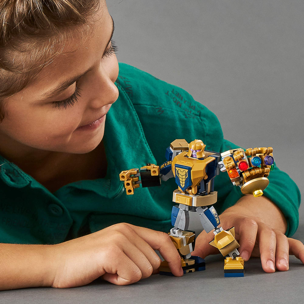 Infinity Gauntlet with six stones detail on the Thanos Mech.