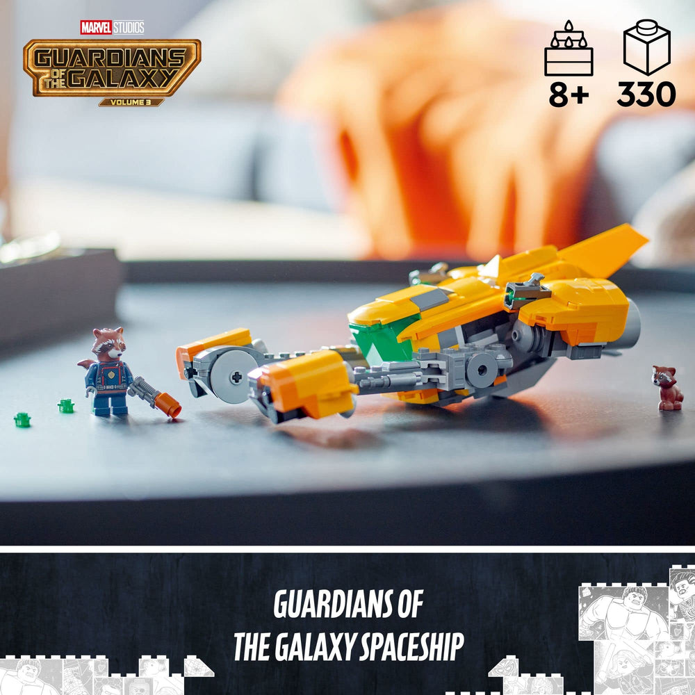 LEGO Marvel Baby Rocket’s Ship adjustable landing gear supports realistic landings.