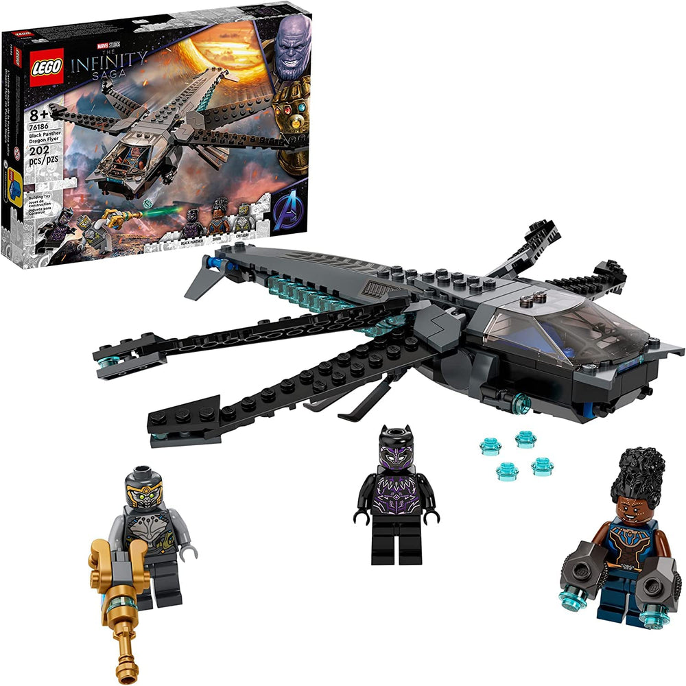 LEGO Marvel Black Panther Dragon Flyer front view for display and play