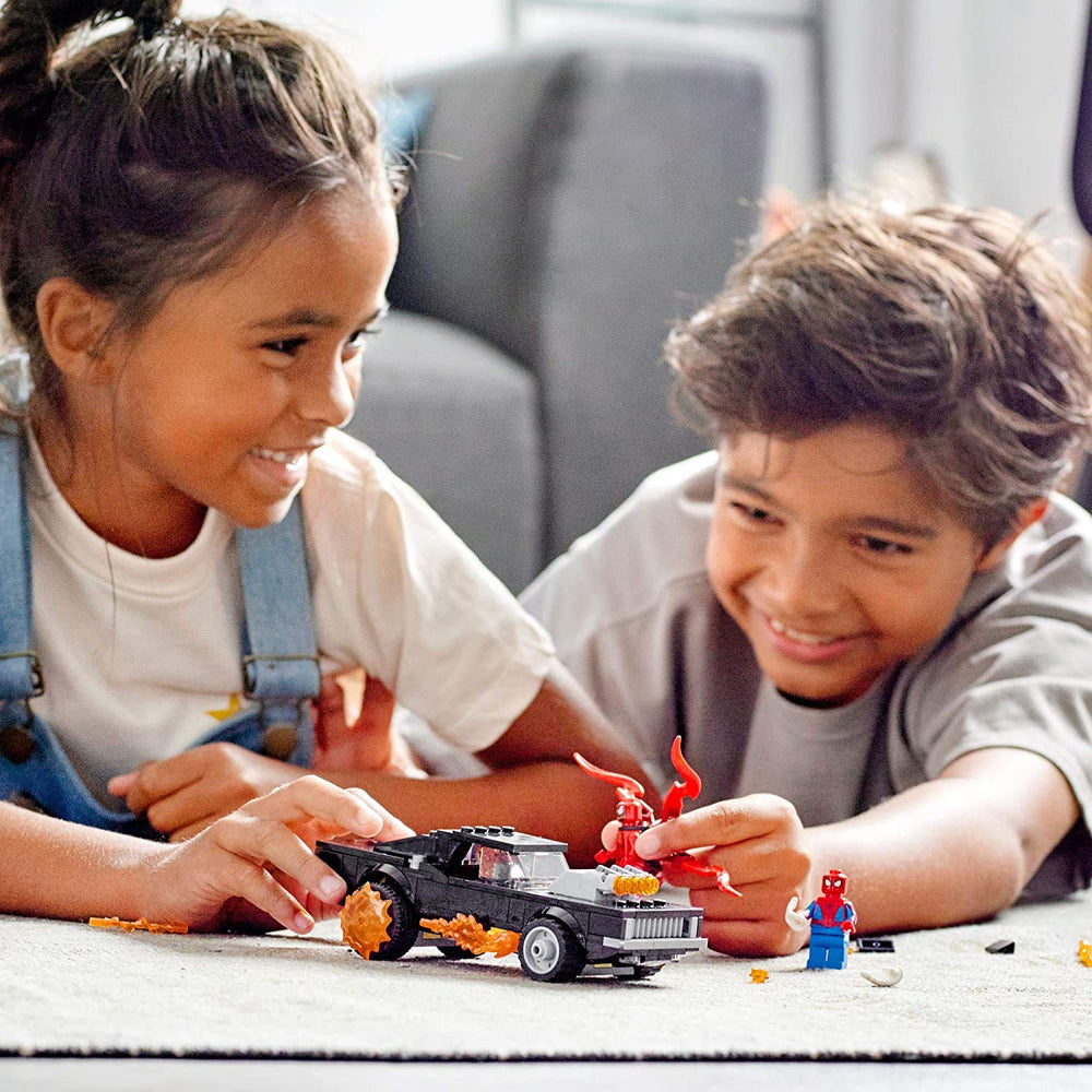 LEGO Ghost Rider car with 3-stud shooter boosts action building.