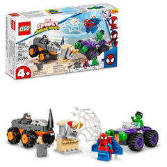 LEGO Marvel Hulk vs Rhino monster truck showdown with Spider-Man minifigure, ideal for imaginative play