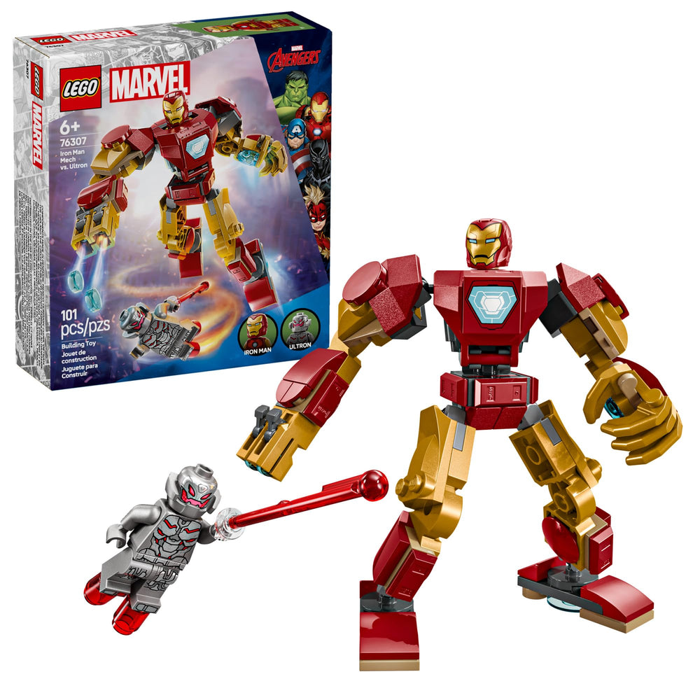 LEGO Marvel Iron Man Mech vs Ultron front view for imaginative superhero play