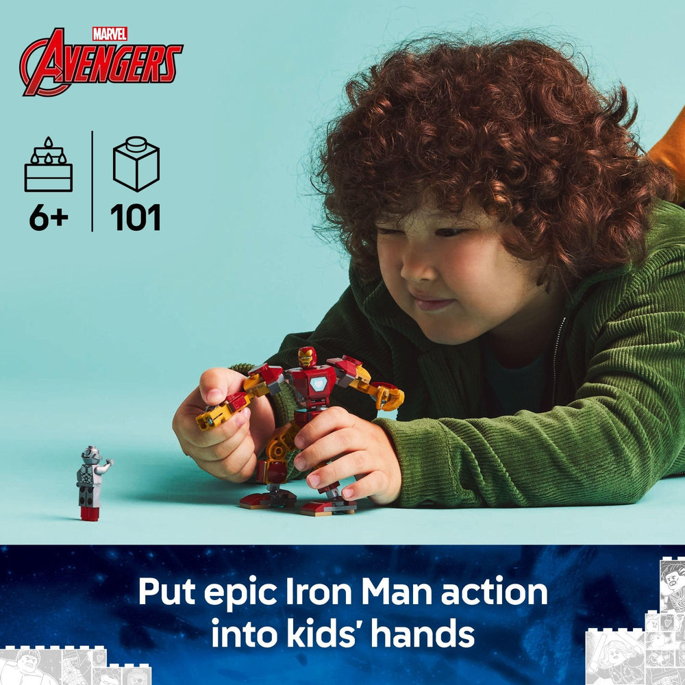 LEGO Marvel Iron Man Mech vs Ultron minifigures Iron Man and Ultron ready for action