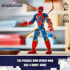 LEGO Marvel Iron Spider-Man figure articulation highlighting movable joints for dynamic action scenes.