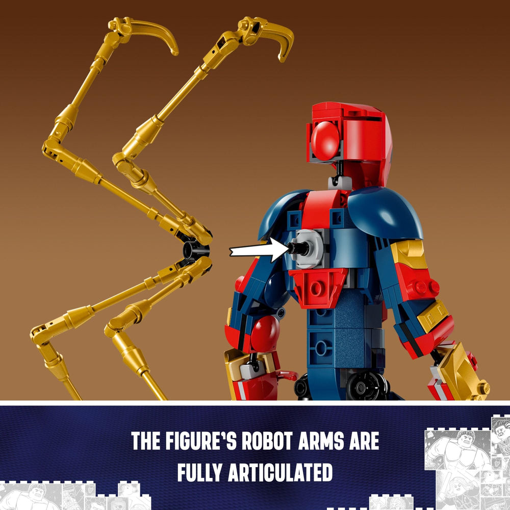 LEGO Marvel Iron Spider-Man figure with four extra arms in dramatic poses.