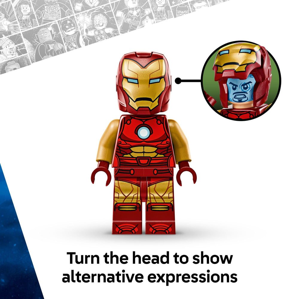 LEGO Marvel Iron Man Mech cockpit opens to seat Iron Man minifigure