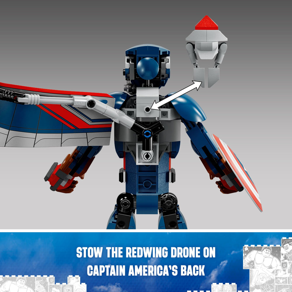 LEGO Marvel Captain America construction figure standing tall in action pose with shield