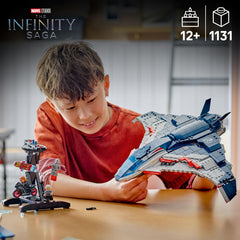 LEGO Marvel Quinjet front stud shooters enhance action-packed play sessions.
