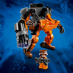 LEGO Marvel Rocket Mech Armor compatible with other Avengers sets for collection
