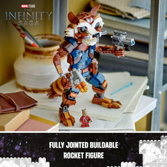 Rocket figure holding a spring shooter for action-packed adventures