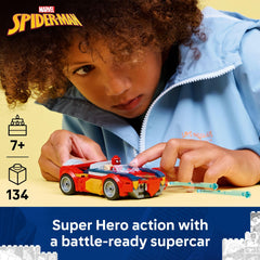 LEGO Marvel Spider-Man car with spring shooters in action.