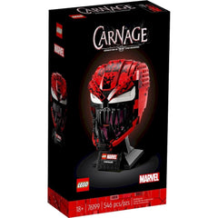 LEGO Marvel Spider-Man Carnage front view highlights authentic villain details for display