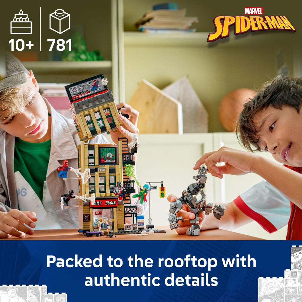 LEGO Marvel Spider-Man Daily Bugle interior newsroom setup for storytelling adventures