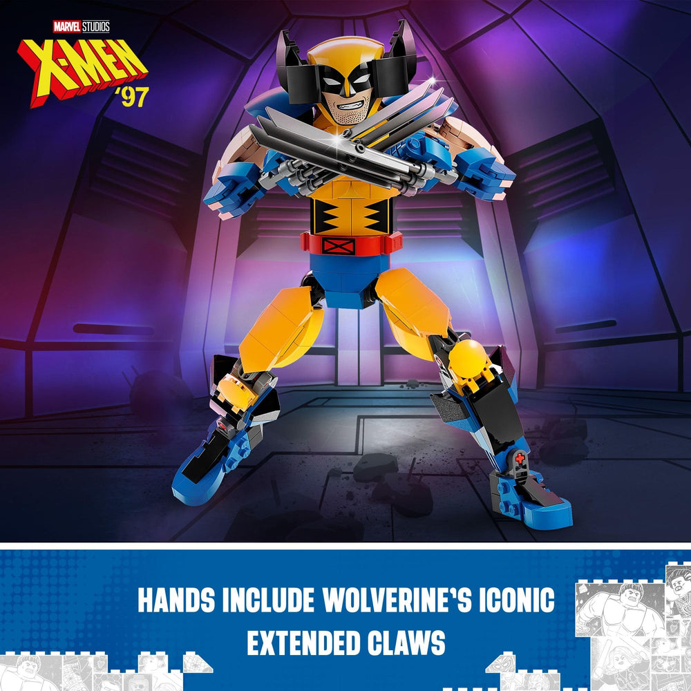 Close-up shows Wolverine’s three extended claws for authentic action.