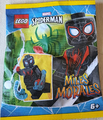 LEGO Miles Morales figure close-up showing authentic character details.