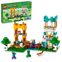 LEGO Minecraft Crafting Box 4.0 River Towers fortress in bricks—great for imaginative battles.
