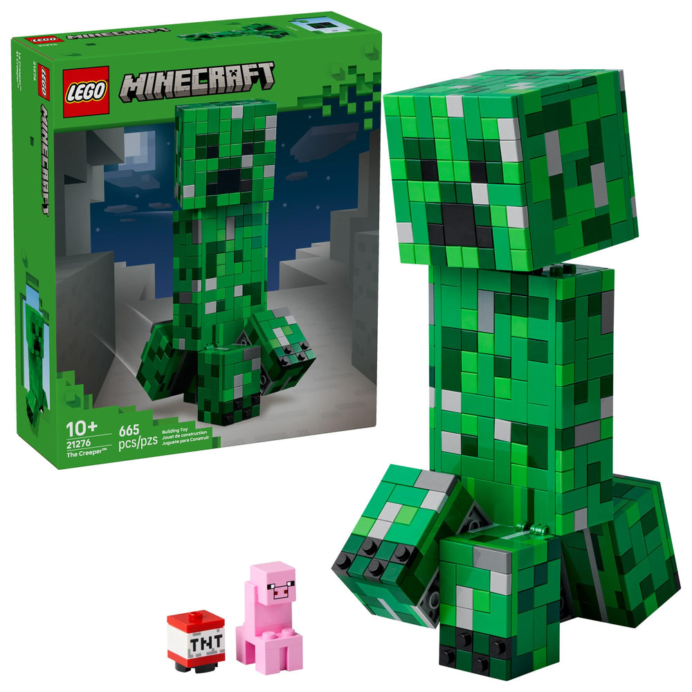 LEGO Minecraft Creeper figure stands tall for display and imaginative play.