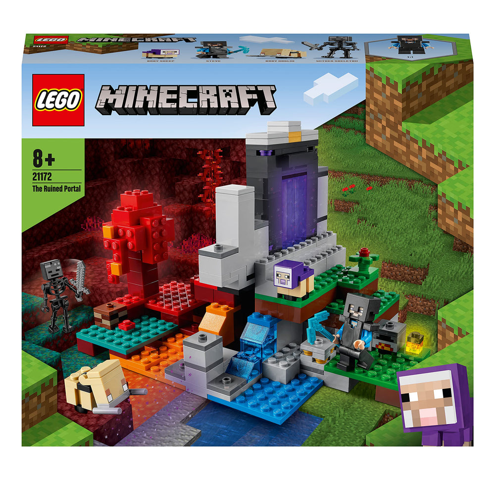 LEGO Minecraft Devastated Portal 21172 – hand-operated gateway lever enhances interactive play.