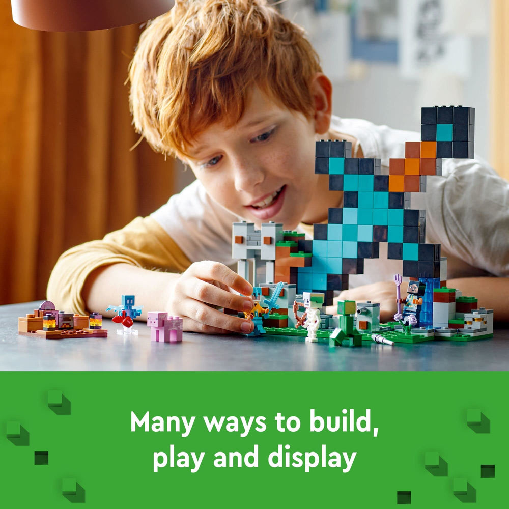 LEGO Minecraft Guardian Warrior figure defending the diamond sword base