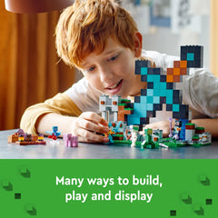 LEGO Minecraft Guardian Warrior figure defending the diamond sword base