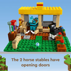 LEGO Minecraft Horse Stable 21171 wood-textured stable emphasizes tactile building