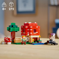 LEGO Minecraft Mushroom House lift-off roof reveals interior crafting area for easy access.