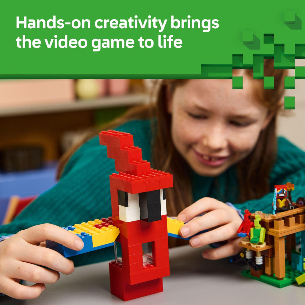 LEGO Minecraft Parrot Houses accessories include swords, jukebox, map for adventures