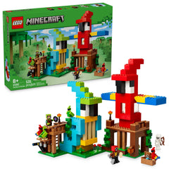 LEGO Minecraft Parrot Houses front view with parrots and jungle colors