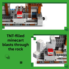 LEGO Minecraft The Pickaxe Mine minecart TNT feature blasting through rock