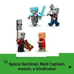 LEGO Minecraft Raid Captain and Space Sentinel minifigures ready for battle.