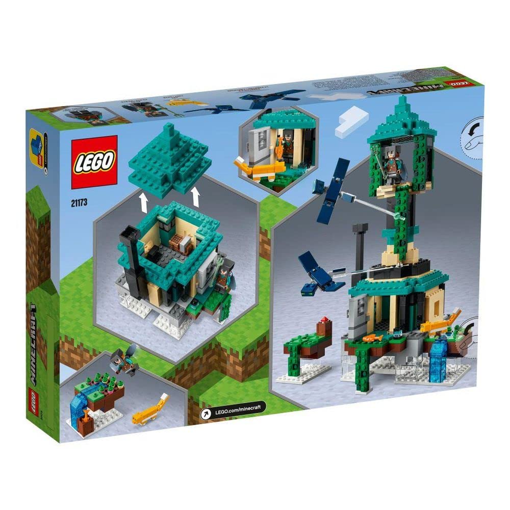 LEGO Minecraft Sky Tower garden island with vegetable plots and rotating platforms.