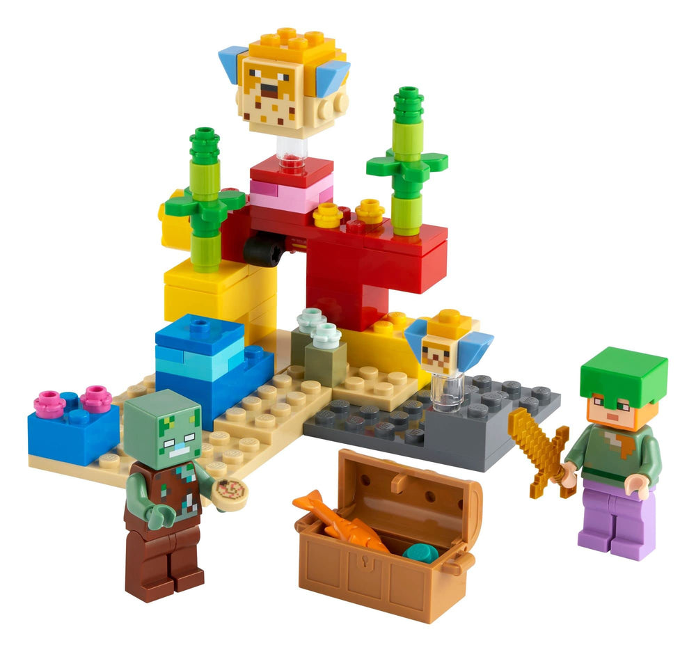 LEGO Minecraft sword action scene encourages imaginative battles.